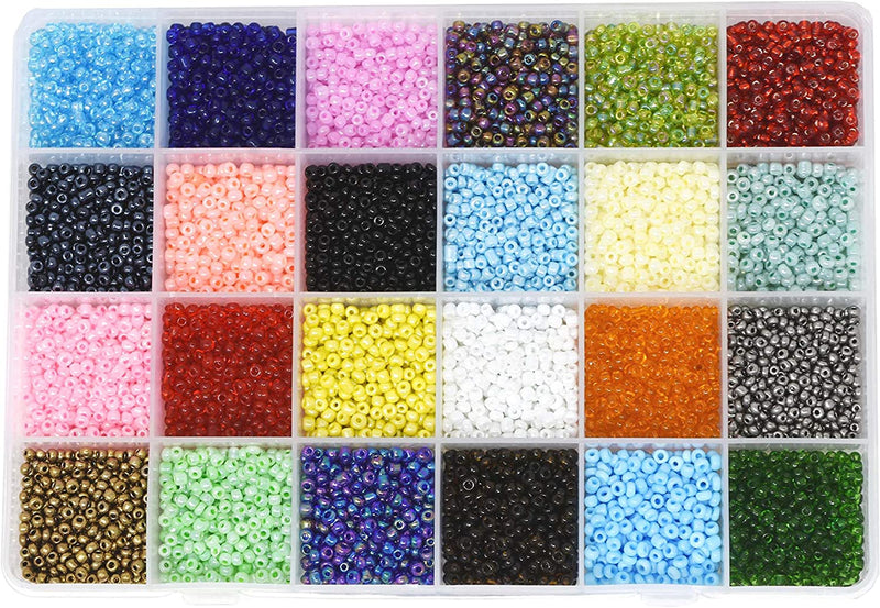 Gemybeads Glass Seed Beads, Small Pony Beads Assorted Kit with Organizer Box for Jewelry Making, Beading, Crafting (Round 3X2mm 8/0, 24 Assorted Multicolor Set)