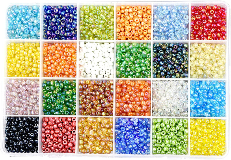 Gemybeads Glass Seed Beads, Small Pony Beads Assorted Kit with Organizer Box for Jewelry Making, Beading, Crafting (Round 3X2mm 8/0, 24 Assorted Multicolor Set)