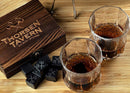 Whiskey Stones Set by Thorsen Tavern - 9 Granite Whiskey Chilling Stones, 1 Tongs set & 1 Black Velvet Bag in Elegant Wooden Box; Keep Your Whiskey, Bourbon and Scotch Slightly Chilled & Flavorful