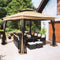 SUNLONO 10 x 10 Ft Outdoor Fabric/Steel Gazebo 2-Tiered Top Canopy with Mosquito Netting Screen Walls, Beige