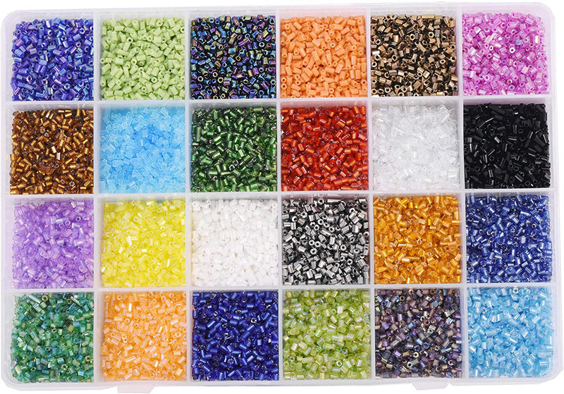 Gemybeads Glass Seed Beads, Small Pony Beads Assorted Kit with Organizer Box for Jewelry Making, Beading, Crafting (Round 3X2mm 8/0, 24 Assorted Multicolor Set)