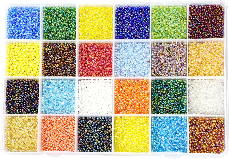 Gemybeads Glass Seed Beads, Small Pony Beads Assorted Kit with Organizer Box for Jewelry Making, Beading, Crafting (Round 3X2mm 8/0, 24 Assorted Multicolor Set)