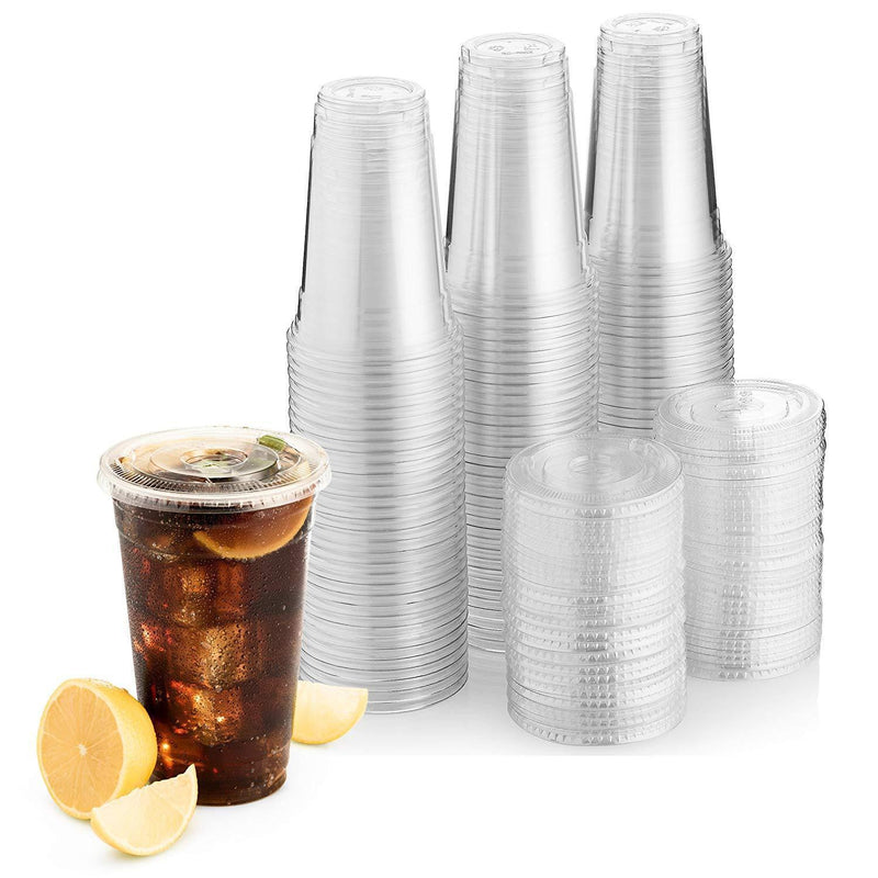 Green Direct 10 oz. Disposable Plastic Clear Cups With Flat Lids for Cold Drink - Bubble Boba - Iced Coffee - Tea - Smoothie - Pack of 100