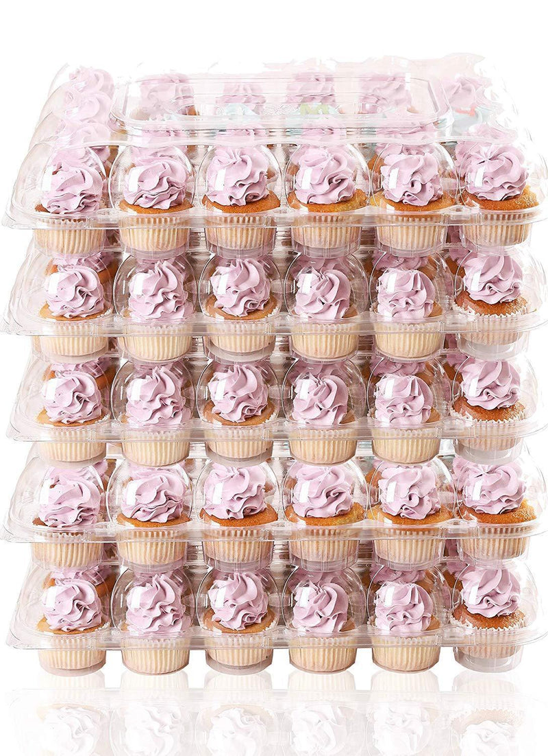 (5 Pack) Fill'nGo Carrier Holds 24 Standard Cupcakes - Ultra Sturdy Cupcake Boxes | Tall Dome Detachable Lid | Clear Plastic Disposable Containers | Storage Tray | Travel Holder | Also Regular Muffins