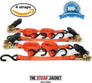 Ratchet Tie Down Straps | 4 pk Heavy-Duty Professional Strength | Built Stronger to Work Harder | Rubber Handle & 180° Hooks | Cargo Straps for Moving Motorcycle, Kayak, Truck, Trailer and Boat