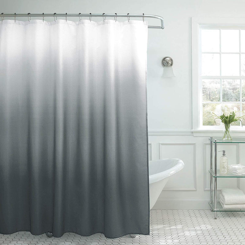 Creative Home Ideas Ombre Textured Shower Curtain with Beaded Rings, Dark Grey