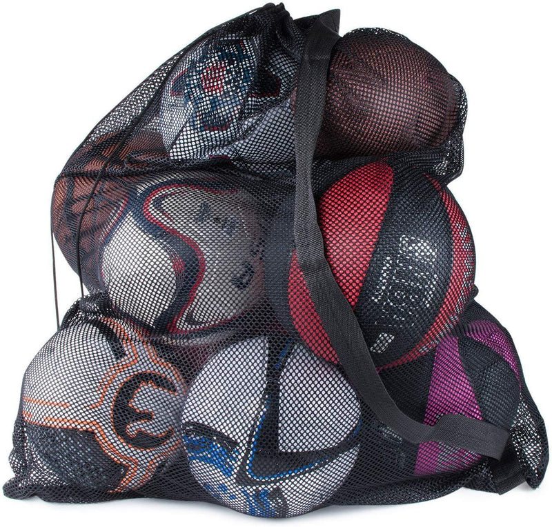 Super Z Outlet Sports Ball Bag Drawstring Mesh - Extra Large Professional Equipment with Shoulder Strap Black (30" x 40" Inches)