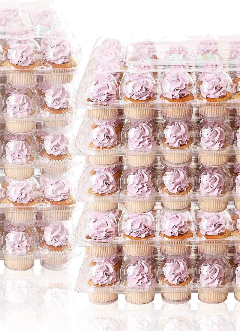 (5 Pack) Fill'nGo Carrier Holds 24 Standard Cupcakes - Ultra Sturdy Cupcake Boxes | Tall Dome Detachable Lid | Clear Plastic Disposable Containers | Storage Tray | Travel Holder | Also Regular Muffins