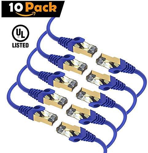 Maximm Cat7 Ethernet Cable, 15 Feet, Grey, 10-Pack - Pure Copper - RJ45 Gold-Plated Snagless Connectors 600 MHz, 10 Gbps. for Fast Network & Computer Networking + Cable Clips and Ties