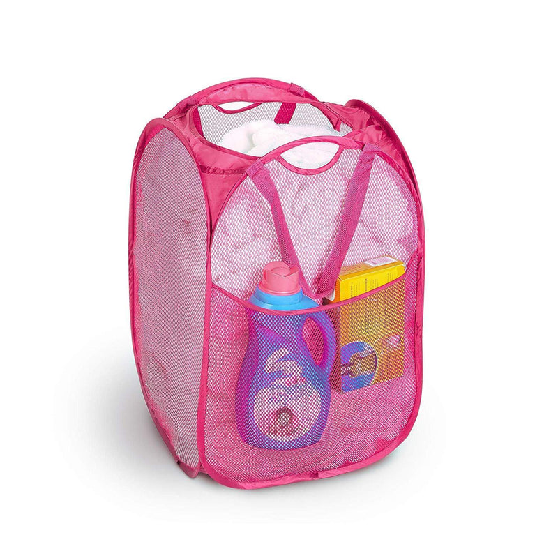 Smart Design Deluxe Mesh Pop Up Square Laundry Hamper w/ Side Pocket & Handles - VentilAir Fabric Collapsible Design - for Clothes & Laundry - Home - (Holds 2 Loads) (14 x 23 Inch) [Black]