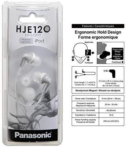 Panasonic ErgoFit In-Ear Earbud Headphones RP-HJE120-K (Black) Dynamic Crystal Clear Sound, Ergonomic Comfort-Fit