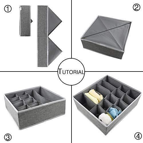 Homyfort Foldable Cloth Storage Box Closet Dresser Drawer Organizer Cube Basket Bins Containers Divider with Drawers for Underwear, Bras, Socks, Ties, Scarves, Set of 6, Grey