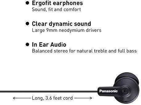 Panasonic ErgoFit In-Ear Earbud Headphones RP-HJE120-KA (Matte Black) Dynamic Crystal-Clear Sound, Ergonomic Comfort-Fit