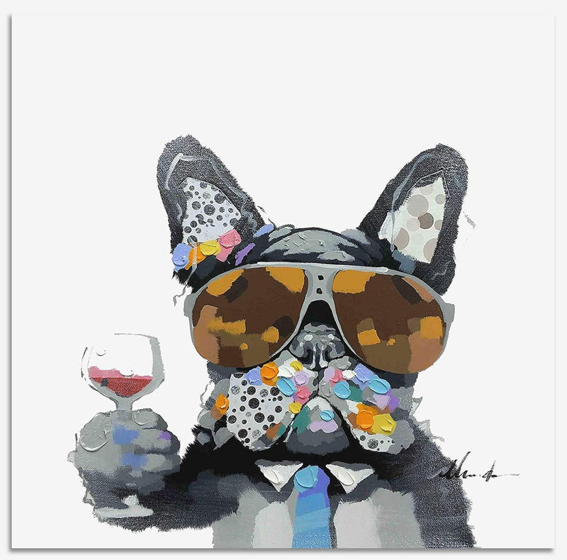 Bignut Art Oil Painting Hand Painted Funny Animal Smoking Dog Cool Wall Art on Canvas Framed Wall Decor for Living Room Bedroom Office (30x30 Inches, Smoking Dog)