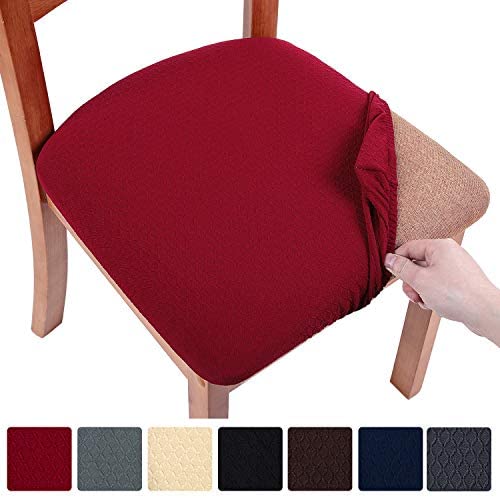 Smirly Stretch Spandex Jacquard Dining Room Chair Seat Covers, Removable Washable Anti-Dust Dinning Upholstered Chair Seat Cushion Slipcovers - Set of 4, Beige