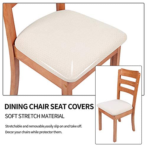 Smirly Stretch Spandex Jacquard Dining Room Chair Seat Covers, Removable Washable Anti-Dust Dinning Upholstered Chair Seat Cushion Slipcovers - Set of 4, Beige