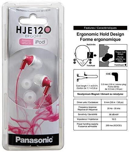 Panasonic ErgoFit In-Ear Earbud Headphones RP-HJE120-K (Black) Dynamic Crystal Clear Sound, Ergonomic Comfort-Fit