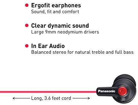 Panasonic ErgoFit In-Ear Earbud Headphones RP-HJE120-KA (Matte Black) Dynamic Crystal-Clear Sound, Ergonomic Comfort-Fit