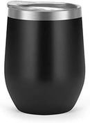 12 oz Double-Insulated Stemless Glass, Stainless Steel Tumbler Cup with Lids for Wine, Coffee, Drinks, Champagne, Cocktails, 2 Sets (Black)