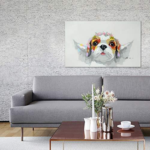 Bignut Art Oil Painting Hand Painted Funny Animal Wine and Dog Cool Wall Art on Canvas Framed Wall Decor for Living Room Bedroom Office (24x24 Inches, Wine Dog)