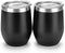 12 oz Double-Insulated Stemless Glass, Stainless Steel Tumbler Cup with Lids for Wine, Coffee, Drinks, Champagne, Cocktails, 2 Sets (Black)