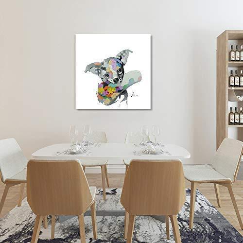 Bignut Art Oil Painting Hand Painted Funny Animal Wine and Dog Cool Wall Art on Canvas Framed Wall Decor for Living Room Bedroom Office (24x24 Inches, Wine Dog)