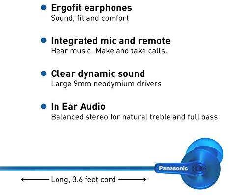 Panasonic ErgoFit In-Ear Earbud Headphones RP-HJE120-KA (Matte Black) Dynamic Crystal-Clear Sound, Ergonomic Comfort-Fit