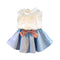 Sleeveless Bowtie jacket skirt suit blue set - Humble Ace