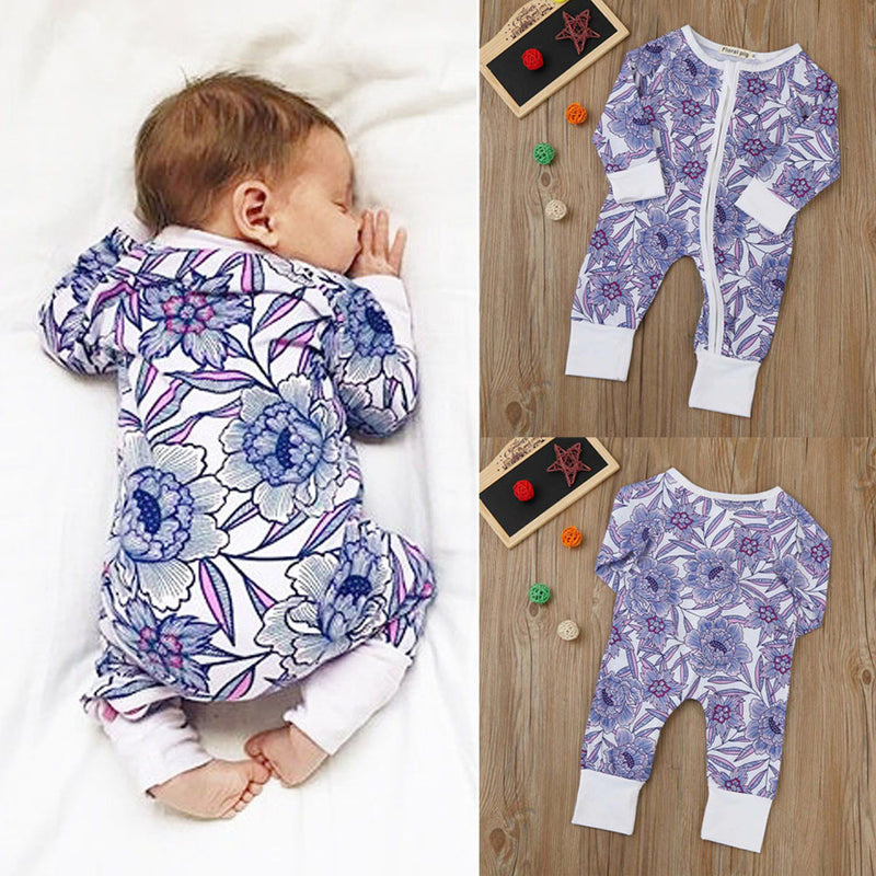 Newborn Girls Flower Print Romper Jumpsuits - Humble Ace