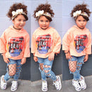 2 Pcs Clothing set Long Sleeve Print Hoodie Tops + Hole Denim Pants - Humble Ace