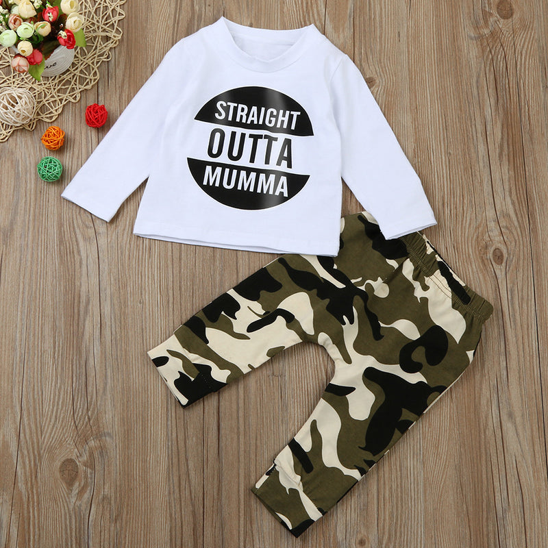 kids Letter T shirt Tops Camouflage Pants Outfits - Humble Ace