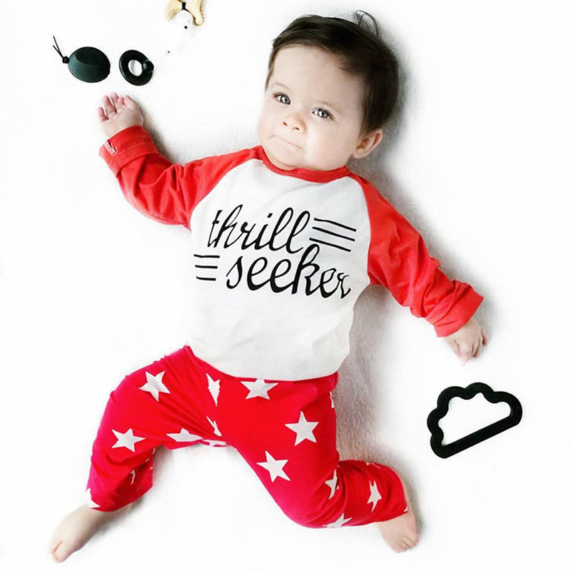2pcs suit  Baby Boys Star Letter Print long sleeve Tops+Pants Fall Outfits - Humble Ace