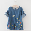 Denim Dress for Girls Embroidered Flowers - Humble Ace