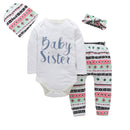 4PCS  Baby Girl Clothes Long Sleeve Letter Print Romper Tops+Pant Hat - Humble Ace