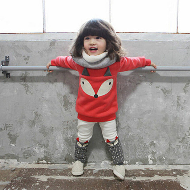 Autumn winter Baby Girls Clothing set Lovely Children's Clothing 2PCS Thick Long Sleeve Fox Tops + Pant Sets boys sweatshirt - Humble Ace