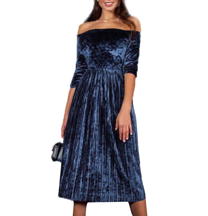 Womens Off Shoulder Velvet  Dress - Humble Ace