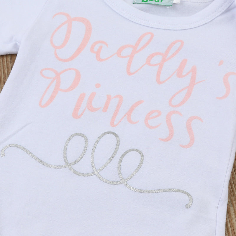 Baby Girls "Daddy's Princess" Romper Tops+Floral Pants Hat Clothes Set - Humble Ace