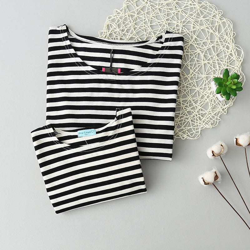 Family Matching Outfits Mother And Daughter Full Black Striped Dress
