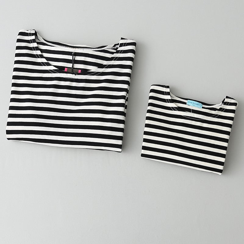 Family Matching Outfits Mother And Daughter Full Black Striped Dress